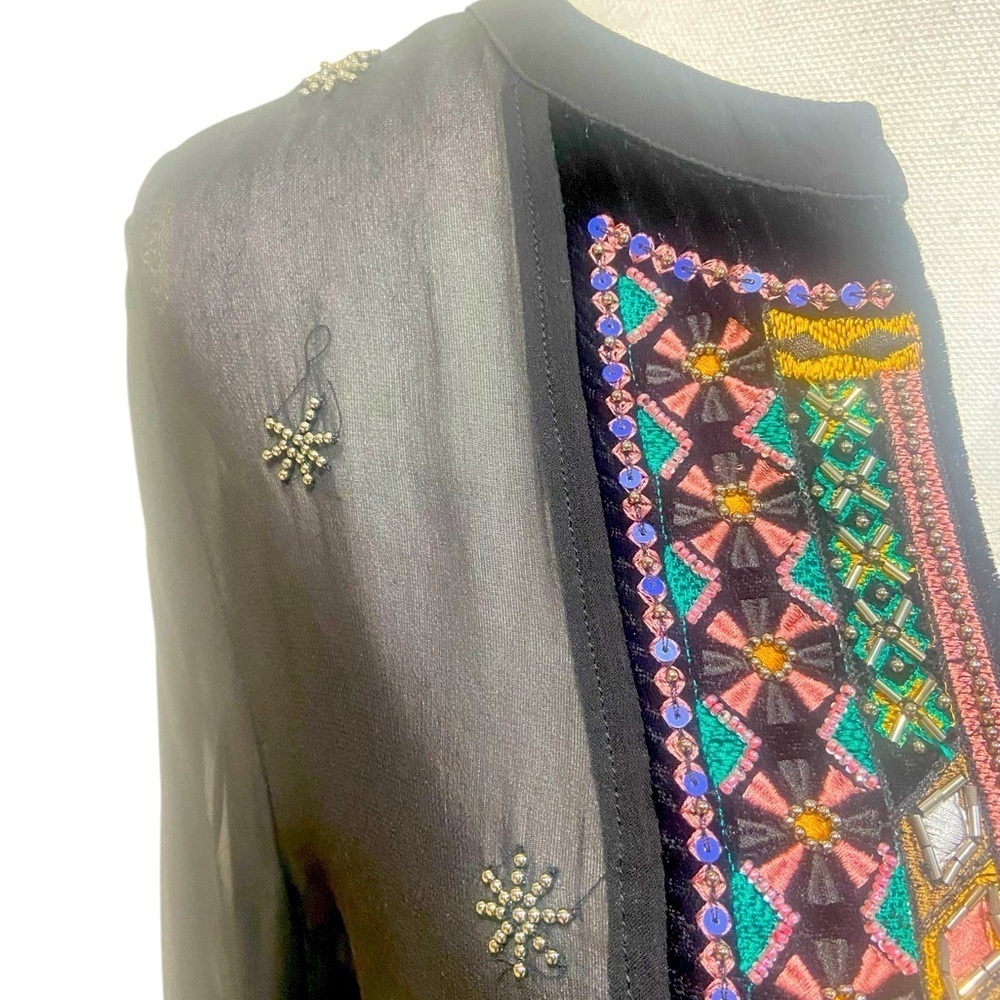 Velvet sheer black beaded embroidered split neck bell sleeve velvet cuff small - Picture 5 of 10